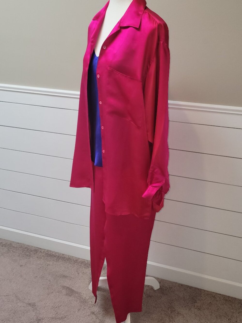 100% Silk Set Raspberry Colored Jacket & Pants with Violet Shell- Size 8 &6 - Picture 14 of 14